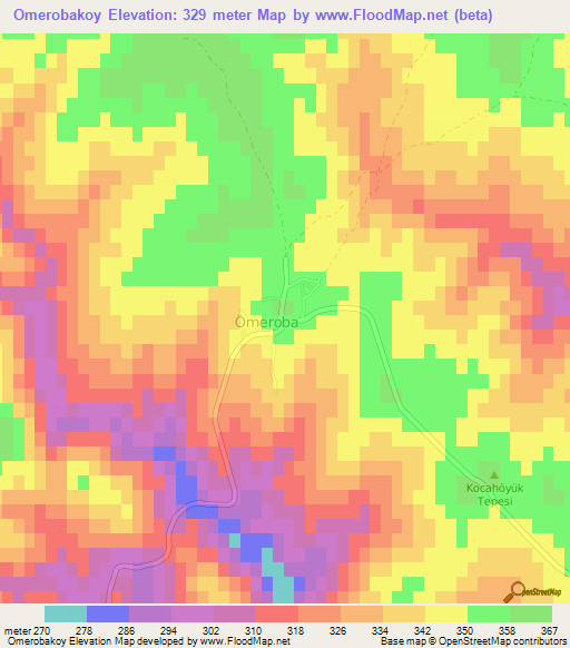 Omerobakoy,Turkey Elevation Map