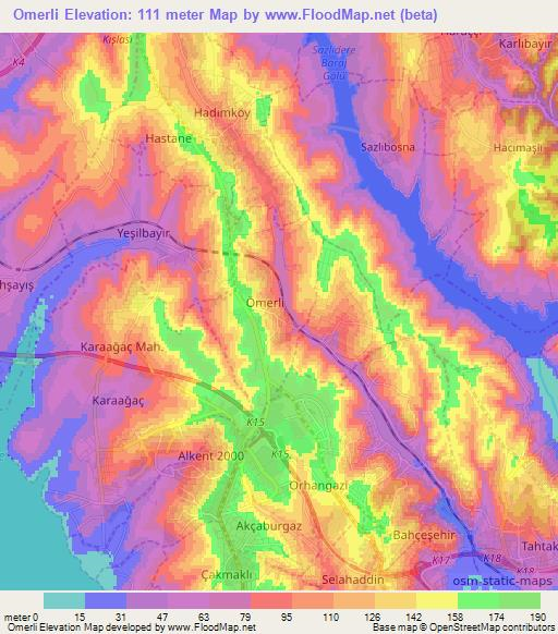 Omerli,Turkey Elevation Map