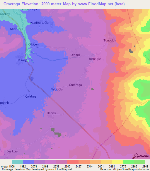 Omeraga,Turkey Elevation Map