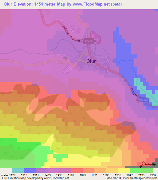 Olur,Turkey Elevation Map