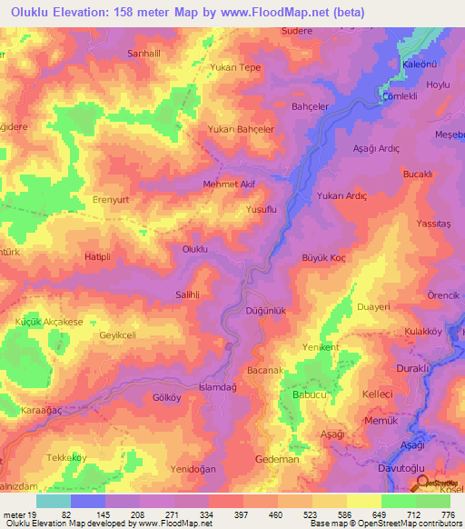 Oluklu,Turkey Elevation Map