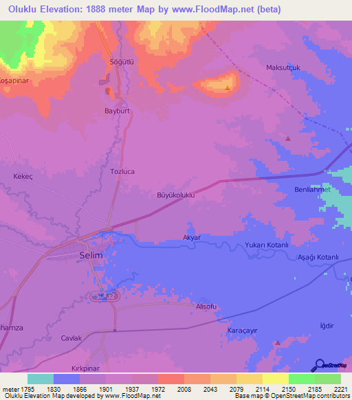 Oluklu,Turkey Elevation Map