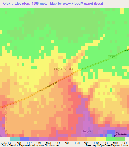 Oluklu,Turkey Elevation Map