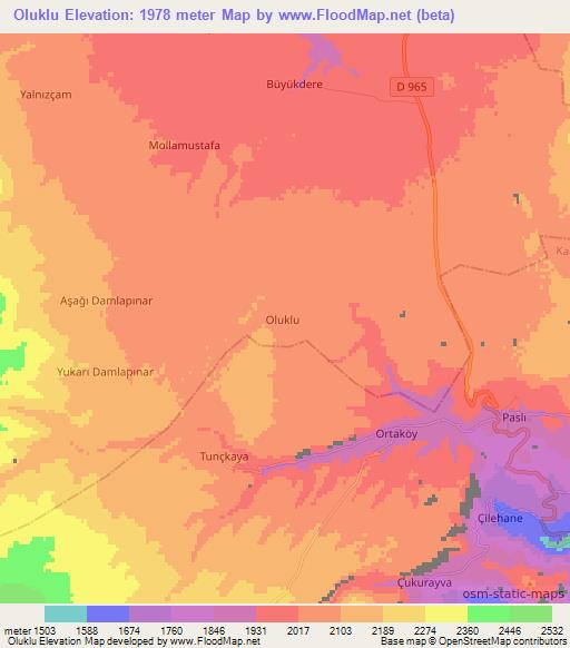 Oluklu,Turkey Elevation Map