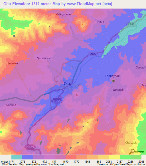 Oltu,Turkey Elevation Map