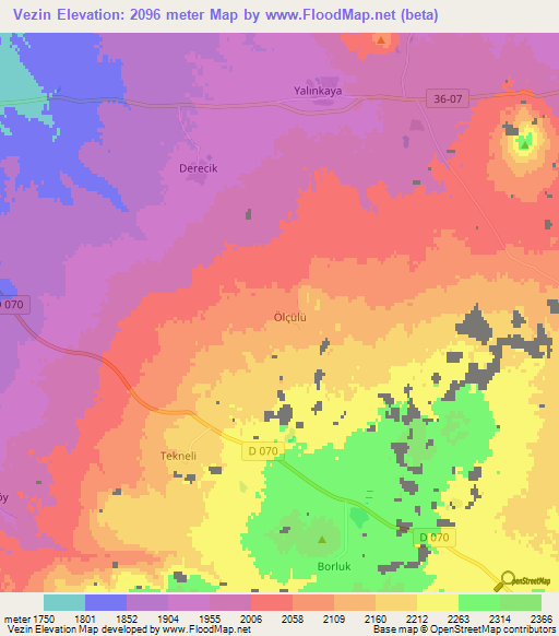 Vezin,Turkey Elevation Map