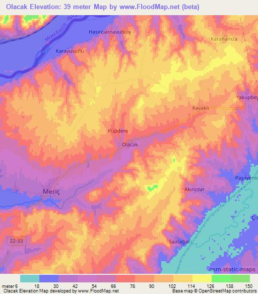 Olacak,Turkey Elevation Map