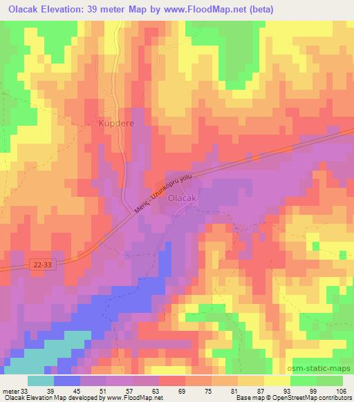 Olacak,Turkey Elevation Map