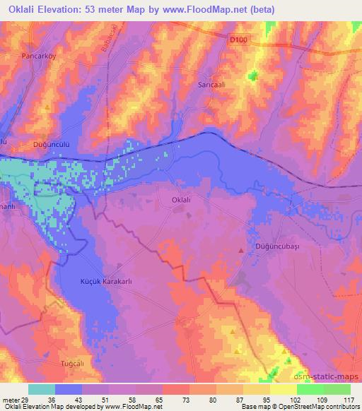 Oklali,Turkey Elevation Map