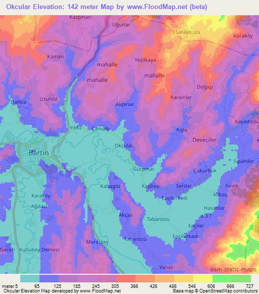 Okcular,Turkey Elevation Map