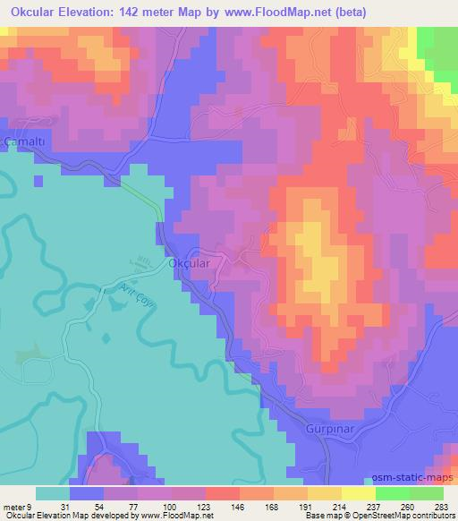 Okcular,Turkey Elevation Map