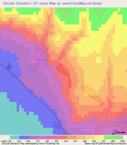 Okcular,Turkey Elevation Map