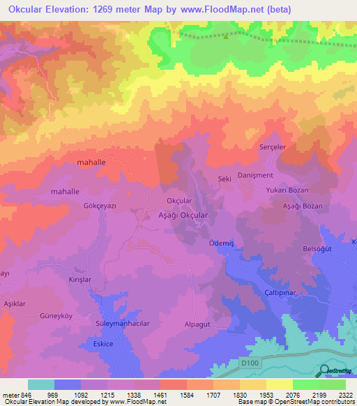 Okcular,Turkey Elevation Map