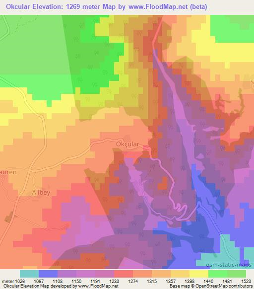 Okcular,Turkey Elevation Map