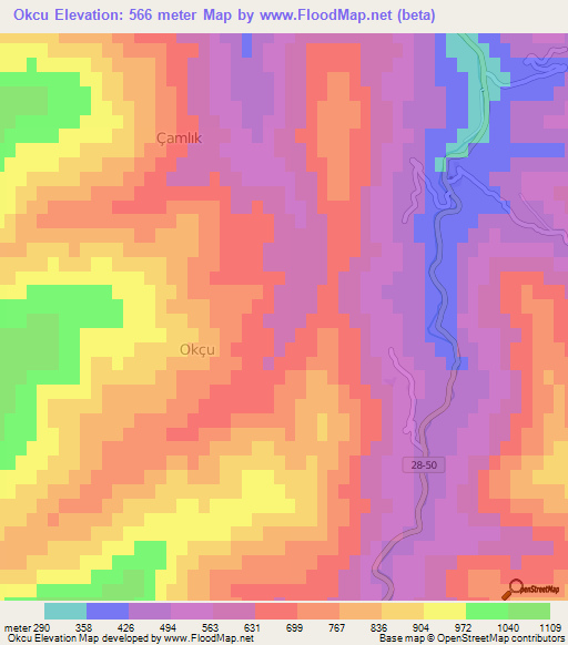 Okcu,Turkey Elevation Map