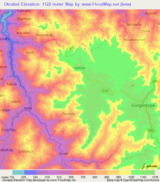 Okcabel,Turkey Elevation Map