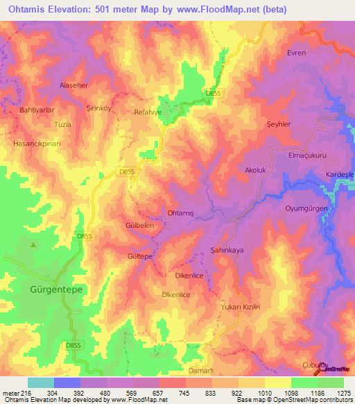 Ohtamis,Turkey Elevation Map