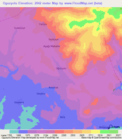 Oguzyolu,Turkey Elevation Map