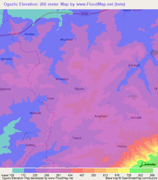 Oguzlu,Turkey Elevation Map