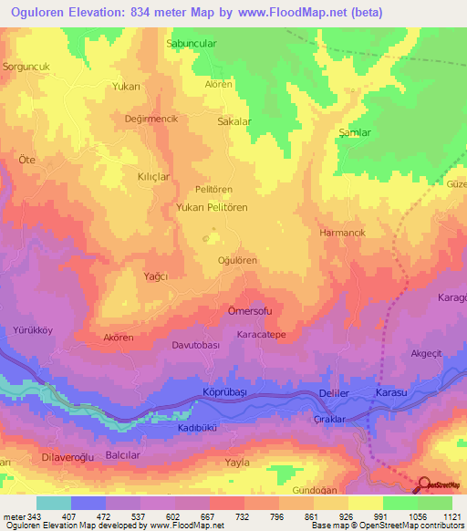 Oguloren,Turkey Elevation Map