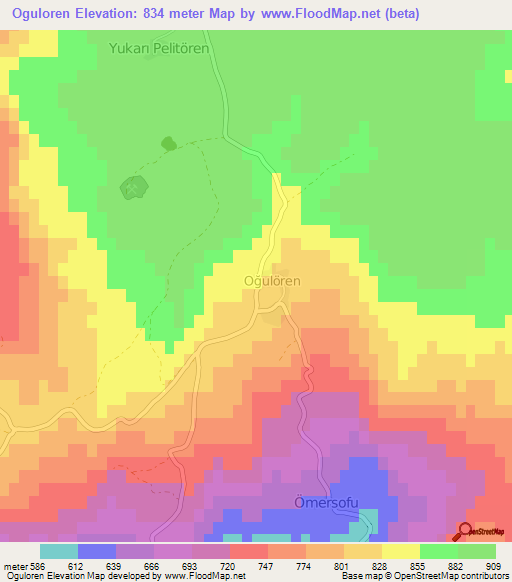 Oguloren,Turkey Elevation Map