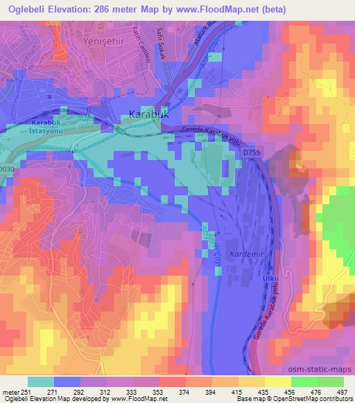 Oglebeli,Turkey Elevation Map