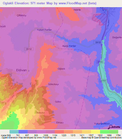 Oglakli,Turkey Elevation Map