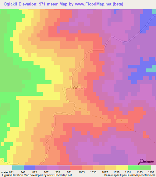 Oglakli,Turkey Elevation Map