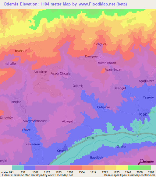 Odemis,Turkey Elevation Map