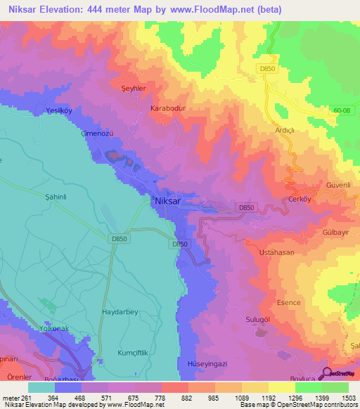 Niksar,Turkey Elevation Map