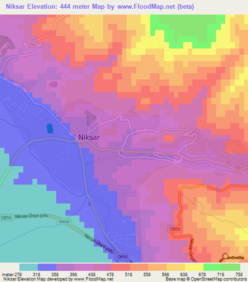 Niksar,Turkey Elevation Map