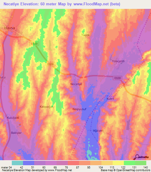 Necatiye,Turkey Elevation Map