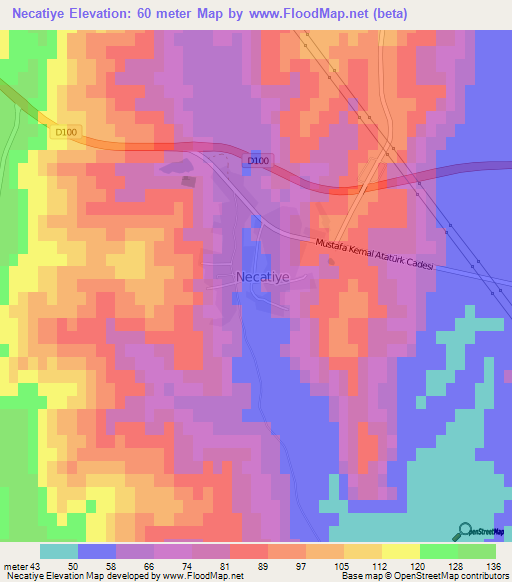 Necatiye,Turkey Elevation Map