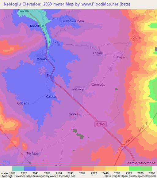 Nebioglu,Turkey Elevation Map