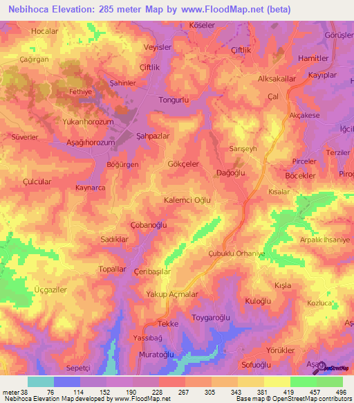 Nebihoca,Turkey Elevation Map