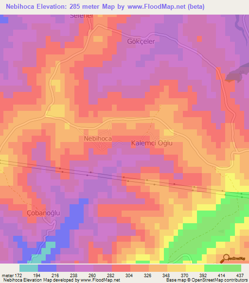 Nebihoca,Turkey Elevation Map