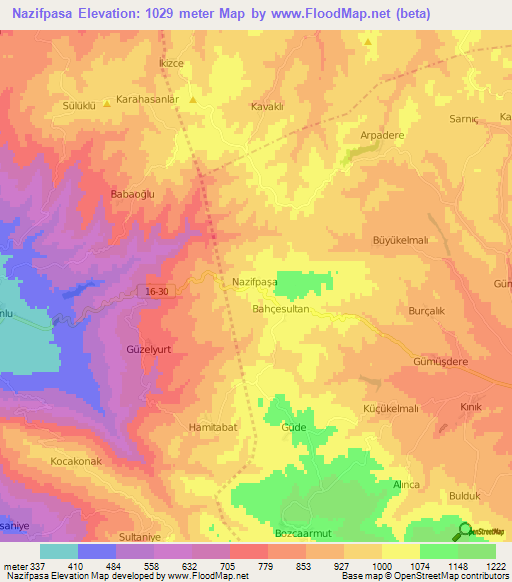 Nazifpasa,Turkey Elevation Map