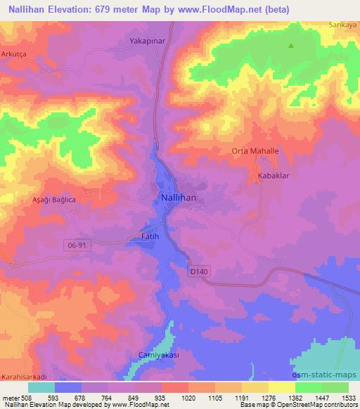 Nallihan,Turkey Elevation Map