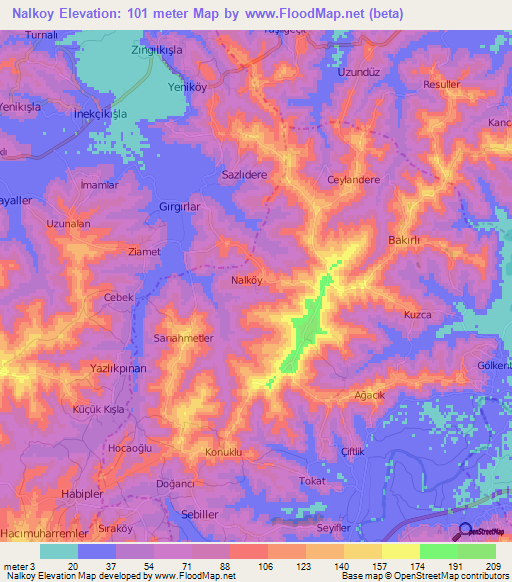 Nalkoy,Turkey Elevation Map