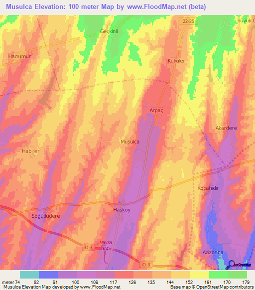 Musulca,Turkey Elevation Map