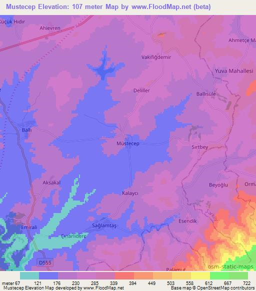 Mustecep,Turkey Elevation Map