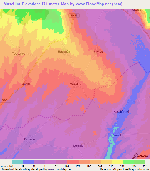 Musellim,Turkey Elevation Map