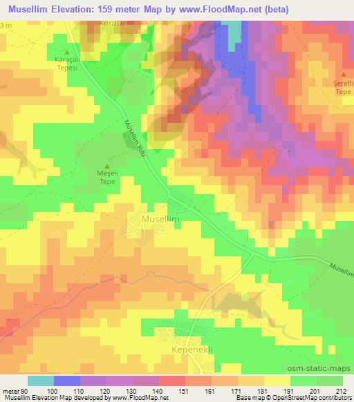 Musellim,Turkey Elevation Map