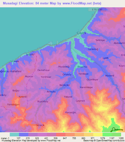 Musadagi,Turkey Elevation Map