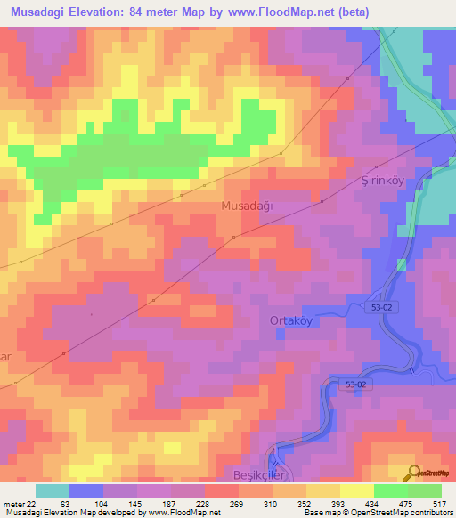 Musadagi,Turkey Elevation Map