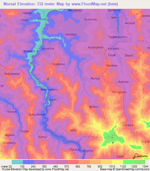 Mursal,Turkey Elevation Map