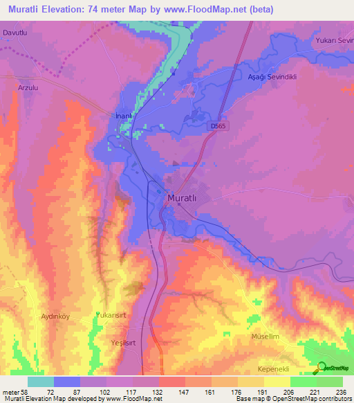 Muratli,Turkey Elevation Map