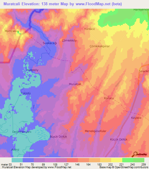 Muratcali,Turkey Elevation Map