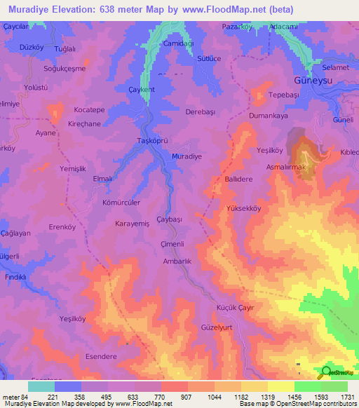 Muradiye,Turkey Elevation Map