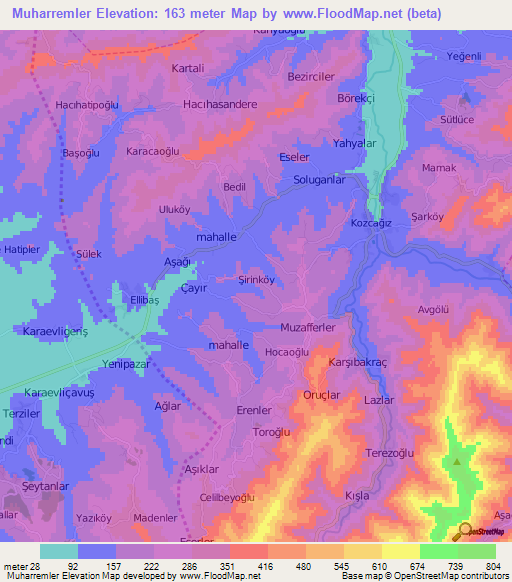 Muharremler,Turkey Elevation Map